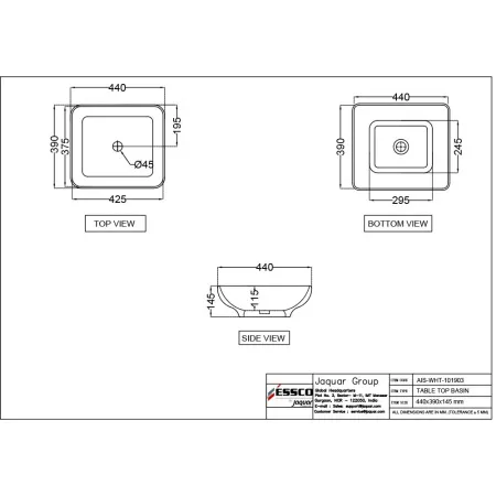 Раковина Essco Aspire AIS-WHT-101903 Белая